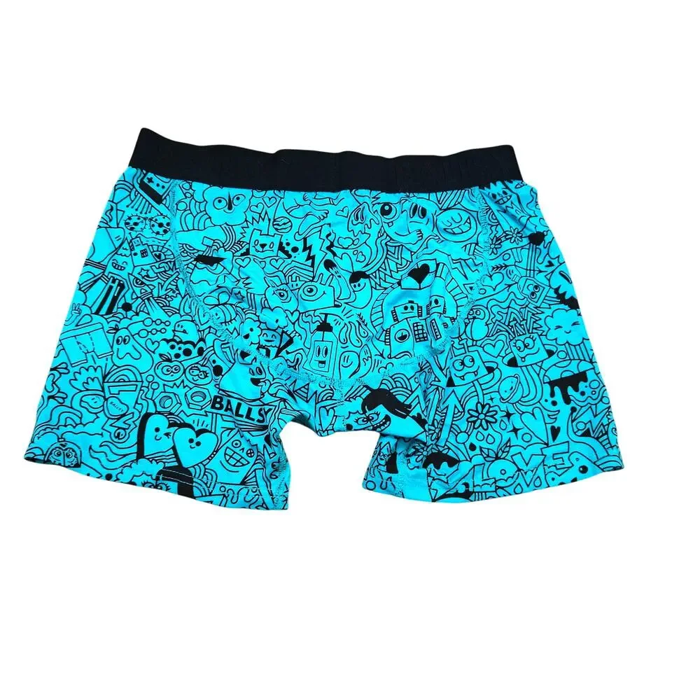 Ballsy Cartoon Love Teal Black Allover Print Mens Boxer Brief Medium
